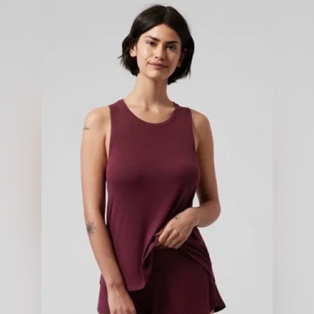 Athleta burgundy well rested ribbed flowy tank top size XS
